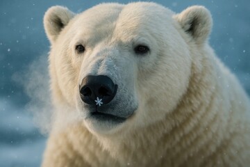 A close up of a polar bear in the snow