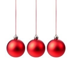 three red christmas balls on transparent background PNG