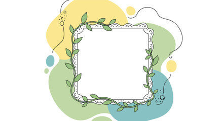 Beautiful Floral Decorative Frame with Organic Abstract Shapes and Delicate Leafy Vines for Spring Summer Design Projects