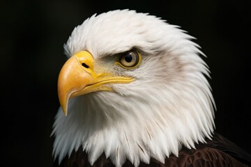 Obraz premium A close up of a bald eagle's head with a black background
