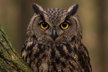 Fototapeta premium A close up of an owl sitting on a tree branch