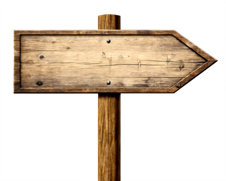 Wooden arrow sign direction board blank rustic signboard on transparent background