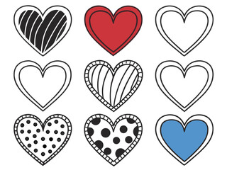 A set of different heart icons. An icon heart in different styles. Vector, set of vector hearts
