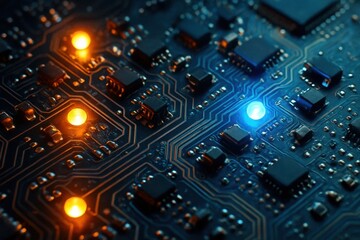 Obraz premium A close up of a circuit board with many electronic components