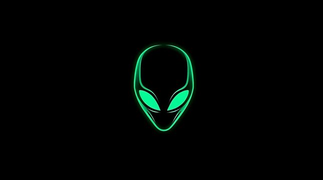 Glowing Green Alien Head Silhouette on Black Background