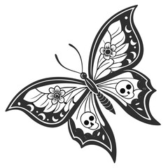 vector tattoo art of a gothic style butterfly with black and white butterfly