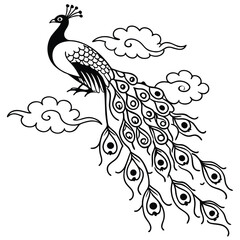 Fototapeta premium vector tattoo design of a peacock in japanese peacock feather vector illustration