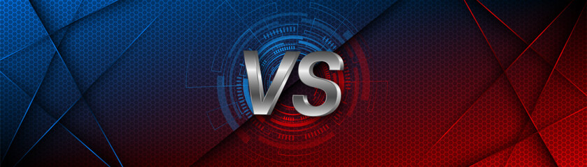 Versus between red and blue on dark background. Background concept for gaming and other competitions with empty space for design. Letter VS for a two-team match.	
