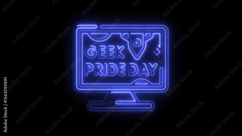 Poster neon geek pride day computer screen icon animation loop celebration of geek culture and pride