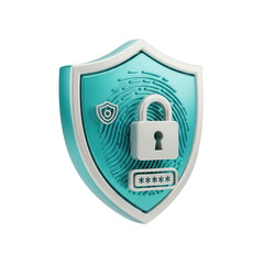 Escudo Segurança Cadeado Tecnologia Icon Azul e Branco Brilhante Elemento 3D Render PNG Transparente Shield Security Padlock Technology