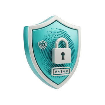 Escudo Seguran&ccedil;a Cadeado Tecnologia Icon Azul e Branco Brilhante Elemento 3D Render PNG Transparente Shield Security Padlock Technology