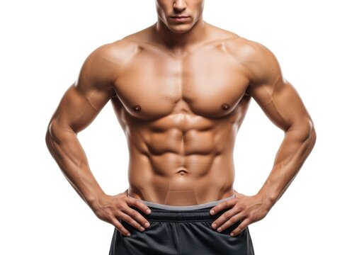 Bodybuilding fitness model and muscular physical workout isolated on white background