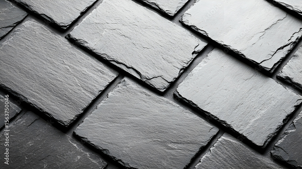 Aufkleber close-up textured image of dark grey slate roof tiles arranged in an overlapping pattern, showcasing