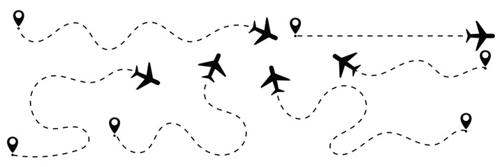 set of Route location icon two pin sign and dotted line. map path distance icon, pinpoint, map search, route, Route icon, two points with dotted path and location pin