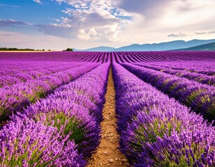 Vast Lavender Field Under Sunny Sky