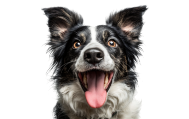 Happy collie dog with open mouth isolated on transparent background