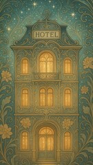 Obraz premium Whimsical hotel facade illustration