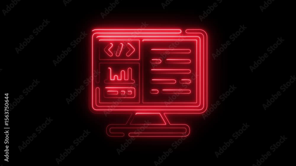 Aufkleber Red Neon Computer Screen Animation Code Interface Glowing Against Black Background Illustrating