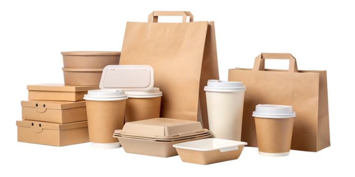 Takeout containers eco friendly packaging food delivery on transparent background