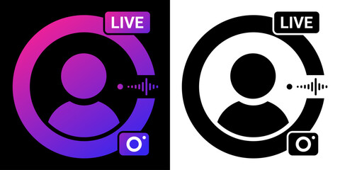 Conceptual Icons for Live Streaming Profiles in Social Media, Featuring Broadcast Elements and Audio Visual Design in Dual Contrast Colors