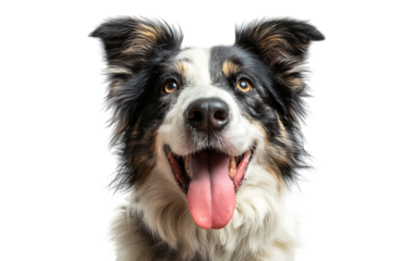 Happy collie dog with open mouth isolated on transparent background