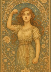 Naklejka premium Empowered woman in vintage style.