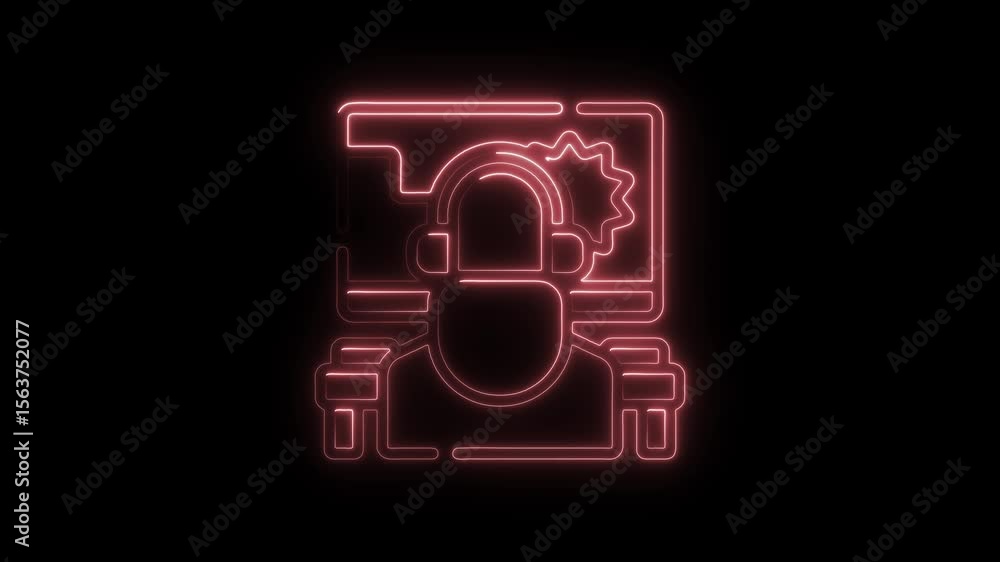 Aufkleber neon outline support icon animation loop red glowing customer service representative headset