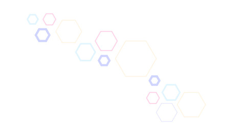 Minimal pastel hexagon pattern on a white background. Soft geometric shapes in pink, blue, yellow, and purple create a modern, abstract design ideal for tech, science, or creative backgrounds.