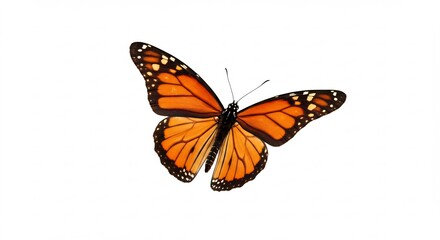 鮮やかオレンジ蝶 優雅に舞う 白背景. AI Generated