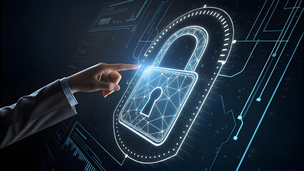 Finger Tapping Futuristic Blue Digital Padlock Icon