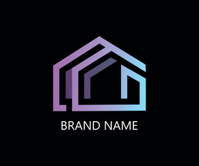  Modern real estate logo with gradient double roof house line icon