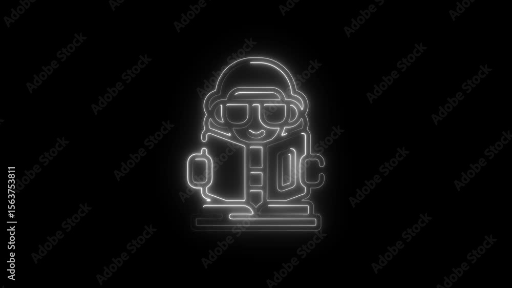 Poster neon reading icon animation loop perfect for educational content bookworm concept illuminated