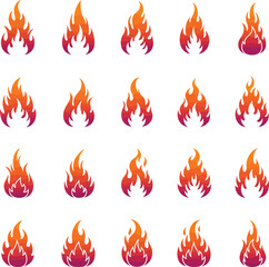 Dynamic Fire Flames Icons Set: Red and Orange Hot Blaze Elements for Energy, Heat, and Danger Concepts.