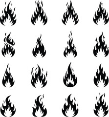 Dynamic Fire Flames Icons Set: Red and Orange Hot Blaze Elements for Energy, Heat, and Danger Concepts.