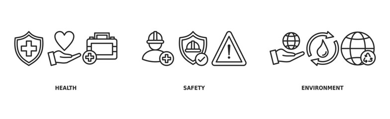 HSE banner web icon vector illustration for Health Safety Environment in the corporate occupational safety and health