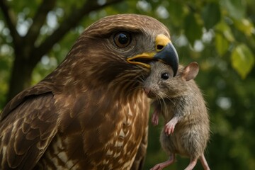 Fototapeta premium A hawk holding a mouse in its beak