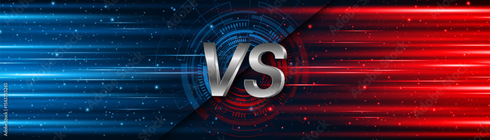 Aufkleber versus between red and blue on dark background. background concept for gaming and other competitions