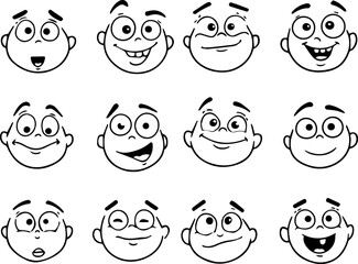 Cartoon retro faces. Vintage emotional face with mascot characters funny faces , eyes and mouths elements
