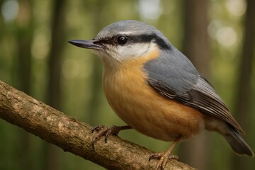 A small bird sitting on a tree branch in the woods