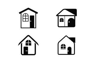 Obraz premium Simple Black and White House Icons: Minimalist Home Symbols, Real Estate Logo Design Elements, Modern Architecture, Property Illustrations, Affordable Housing Concept, Vector Graphics for Website, App