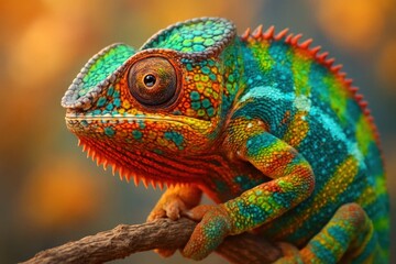 Obraz premium A colorful chameleon sitting on a branch