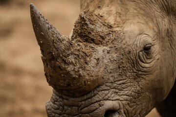 Obraz premium A close up of a rhino's face covered in mud