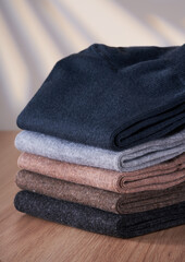 Close-up of a pile of pure cotton socks in daily life scenes