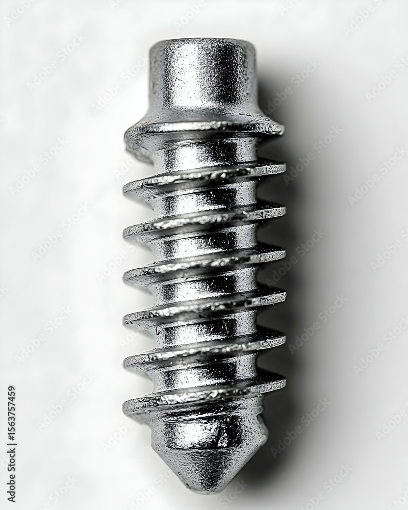 Poster close-up of a metallic screw with intricate threading, showcasing industrial design and precision en