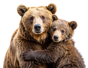 “Heartwarming Mother Bear Hugging Baby Cub, isolated on transparent background PNG