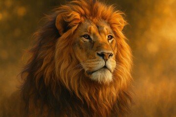 Fototapeta premium A painting of a lion in a field of tall grass