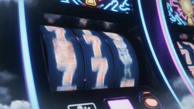 casino slot machine spinning with lucky number 7s