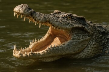 Obraz premium A large crocodile with its mouth open in the water