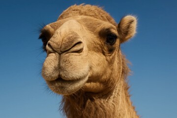 Obraz premium A close up of a camel's face against a blue sky