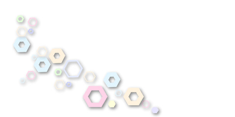Pastel hexagon pattern with soft 3D shadows on a white background. Light blue, pink, yellow, and purple geometric shapes create a modern, minimal tech-inspired abstract design.